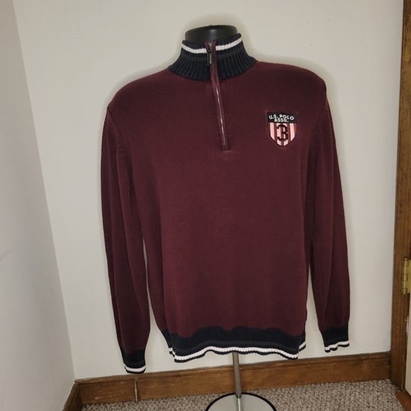 U.S. Polo Assn Men’s Burgundy 1/4 Zip Pullover Sweater “3” M Excellent Condition - Picture 1 of 5